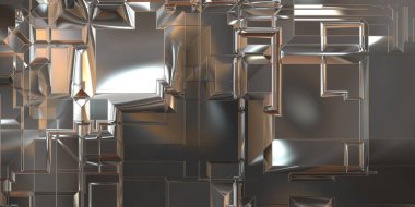 Parlak saten kaplama yüzey teknolojisi 3 boyutlu desen. Lüks yansımalı metal panel dokusu. Arkaplan, duvar kağıdı, uzay gemisi gövdesi için cilalanmış geometrik metal yansıtıcı fütüristik malzeme.
