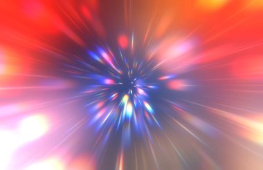 Parlak, canlı ve renkli duvar kağıtları. Parlayan parçacıkları ve çizgileri olan ışık patlaması yıldızı. Güzel soyut ışın arkaplanı.