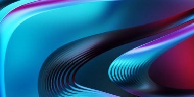 Renkli dalgalı yansıtıcı duvar kağıdının üç boyutlu çizimi. Duvar kağıdı, afiş, arkaplan, kart, kitap kapağı veya web sitesi için grafiksel illüstrasyon. Soyut arkaplan. 