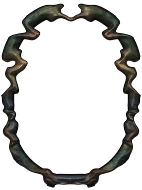 Üç boyutlu metalik illüstrasyon. Beyaz arka planda izole edilmiş fantezi çerçevesi. Davetiyeler, posterler, menü, hatıra defteri ve sunum için mükemmel. Metnin için şablon.