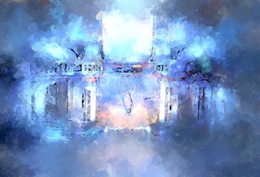 Tuval üzerinde etkileyici fırçalanmış resim. Soyut doku. 2D çizim. Geniş fırça darbeleri. Modern dijital sanat. Çağdaş fırça. Modern ifade. Popüler biçim boyanmış resim.