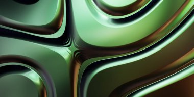 Renkli dalgalı yansıtıcı duvar kağıdının üç boyutlu çizimi. Duvar kağıdı, afiş, arkaplan, kart, kitap kapağı veya web sitesi için grafiksel illüstrasyon. Soyut arkaplan. 