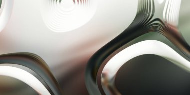 Renkli dalgalı yansıtıcı duvar kağıdının üç boyutlu çizimi. Duvar kağıdı, afiş, arkaplan, kart, kitap kapağı veya web sitesi için grafiksel illüstrasyon. Soyut arkaplan. 