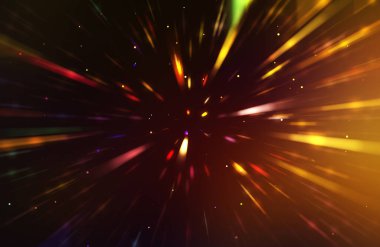 Parlak, canlı ve renkli duvar kağıtları. Parlayan parçacıkları ve çizgileri olan ışık patlaması yıldızı. Güzel soyut ışın arkaplanı.