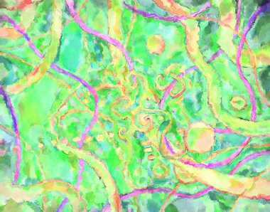 Modern fırça darbeleri. Poster, duvar sanatı, afiş, kart, kitap kapağı veya ambalaj için rahatlatıcı kompozisyonun yumuşak renkli çizimi. Pastel renklerle suluboya.