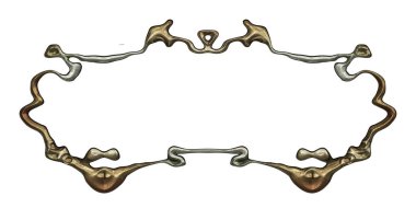 Üç boyutlu metalik illüstrasyon. Beyaz arka planda izole edilmiş fantezi çerçevesi. Davetiyeler, posterler, menü, hatıra defteri ve sunum için mükemmel. Metnin için şablon.