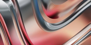 Renkli dalgalı yansıtıcı duvar kağıdının üç boyutlu çizimi. Duvar kağıdı, afiş, arkaplan, kart, kitap kapağı veya web sitesi için grafiksel illüstrasyon. Soyut arkaplan. 