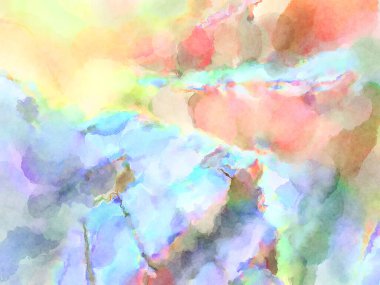 Modern fırça darbeleri. Poster, duvar sanatı, afiş, kart, kitap kapağı veya ambalaj için rahatlatıcı kompozisyonun yumuşak renkli çizimi. Pastel renklerle suluboya.