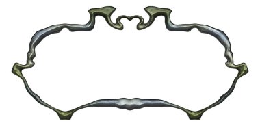 Üç boyutlu metalik illüstrasyon. Beyaz arka planda izole edilmiş fantezi çerçevesi. Davetiyeler, posterler, menü, hatıra defteri ve sunum için mükemmel. Metnin için şablon.