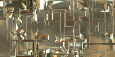 Parlak saten kaplama yüzey teknolojisi 3 boyutlu desen. Lüks yansımalı metal panel dokusu. Arkaplan, duvar kağıdı, uzay gemisi gövdesi için cilalanmış geometrik metal yansıtıcı fütüristik malzeme.