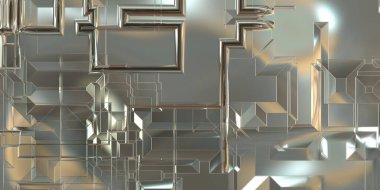 Parlak saten kaplama yüzey teknolojisi 3 boyutlu desen. Lüks yansımalı metal panel dokusu. Arkaplan, duvar kağıdı, uzay gemisi gövdesi için cilalanmış geometrik metal yansıtıcı fütüristik malzeme.