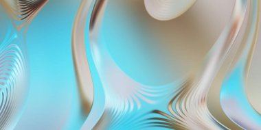 Renkli dalgalı yansıtıcı duvar kağıdının üç boyutlu çizimi. Duvar kağıdı, afiş, arkaplan, kart, kitap kapağı veya web sitesi için grafiksel illüstrasyon. Soyut arkaplan. 