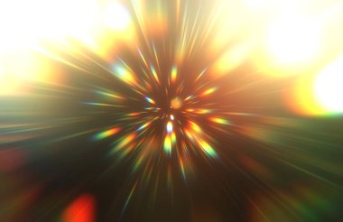 Parlak, canlı ve renkli duvar kağıtları. Parlayan parçacıkları ve çizgileri olan ışık patlaması yıldızı. Güzel soyut ışın arkaplanı.