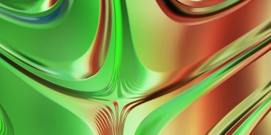 Renkli dalgalı yansıtıcı duvar kağıdının üç boyutlu çizimi. Duvar kağıdı, afiş, arkaplan, kart, kitap kapağı veya web sitesi için grafiksel illüstrasyon. Soyut arkaplan. 