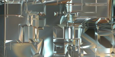 Parlak saten kaplama yüzey teknolojisi 3 boyutlu desen. Lüks yansımalı metal panel dokusu. Arkaplan, duvar kağıdı, uzay gemisi gövdesi için cilalanmış geometrik metal yansıtıcı fütüristik malzeme.