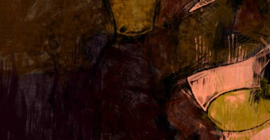 Kaos duvarı sanatı. Sanatsal canlılık ve renkli duvar kâğıdı. Kaotik resim. Taranmış Boyalı Soyut Arkaplan. Fırça darbesi ile boyanmış. Tuval üzerinde etkileyici fırçalanmış resim