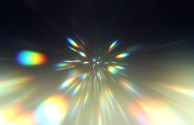 Parlak, canlı ve renkli duvar kağıtları. Parlayan parçacıkları ve çizgileri olan ışık patlaması yıldızı. Güzel soyut ışın arkaplanı.