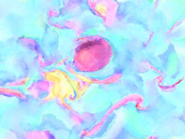 Modern fırça darbeleri. Poster, duvar sanatı, afiş, kart, kitap kapağı veya ambalaj için rahatlatıcı kompozisyonun yumuşak renkli çizimi. Pastel renklerle suluboya.