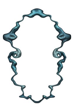 Üç boyutlu metalik illüstrasyon. Beyaz arka planda izole edilmiş fantezi çerçevesi. Davetiyeler, posterler, menü, hatıra defteri ve sunum için mükemmel. Metnin için şablon.