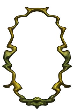 Üç boyutlu metalik illüstrasyon. Beyaz arka planda izole edilmiş fantezi çerçevesi. Davetiyeler, posterler, menü, hatıra defteri ve sunum için mükemmel. Metnin için şablon.