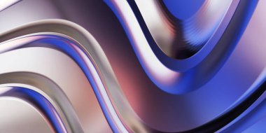 Renkli dalgalı yansıtıcı duvar kağıdının üç boyutlu çizimi. Duvar kağıdı, afiş, arkaplan, kart, kitap kapağı veya web sitesi için grafiksel illüstrasyon. Soyut arkaplan. 