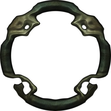 Üç boyutlu metalik illüstrasyon. Beyaz arka planda izole edilmiş fantezi çerçevesi. Davetiyeler, posterler, menü, hatıra defteri ve sunum için mükemmel. Metnin için şablon.