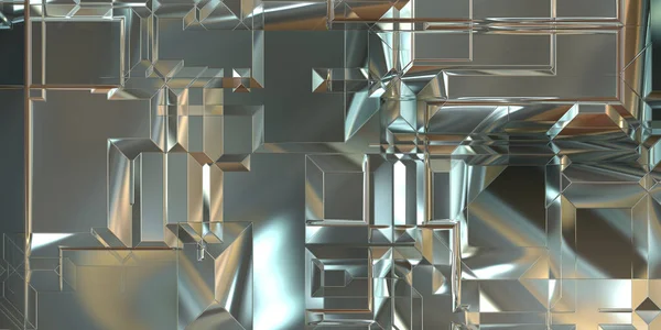 Parlak saten kaplama yüzey teknolojisi 3 boyutlu desen. Lüks yansımalı metal panel dokusu. Arkaplan, duvar kağıdı, uzay gemisi gövdesi için cilalanmış geometrik metal yansıtıcı fütüristik malzeme.