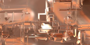 Parlak saten kaplama yüzey teknolojisi 3 boyutlu desen. Lüks yansımalı metal panel dokusu. Arkaplan, duvar kağıdı, uzay gemisi gövdesi için cilalanmış geometrik metal yansıtıcı fütüristik malzeme.