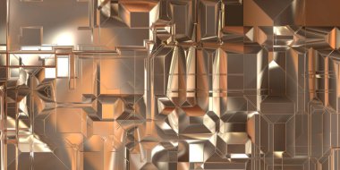 Parlak saten kaplama yüzey teknolojisi 3 boyutlu desen. Lüks yansımalı metal panel dokusu. Arkaplan, duvar kağıdı, uzay gemisi gövdesi için cilalanmış geometrik metal yansıtıcı fütüristik malzeme.