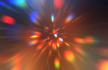 Parlak, canlı ve renkli duvar kağıtları. Parlayan parçacıkları ve çizgileri olan ışık patlaması yıldızı. Güzel soyut ışın arkaplanı.