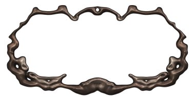 Üç boyutlu metalik illüstrasyon. Beyaz arka planda izole edilmiş fantezi çerçevesi. Davetiyeler, posterler, menü, hatıra defteri ve sunum için mükemmel. Metnin için şablon.