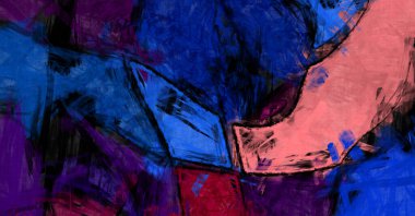 Kaos duvarı sanatı. Sanatsal canlılık ve renkli duvar kâğıdı. Kaotik resim. Taranmış Boyalı Soyut Arkaplan. Fırça darbesi ile boyanmış. Tuval üzerinde etkileyici fırçalanmış resim