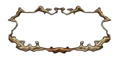 Üç boyutlu metalik illüstrasyon. Beyaz arka planda izole edilmiş fantezi çerçevesi. Davetiyeler, posterler, menü, hatıra defteri ve sunum için mükemmel. Metnin için şablon.