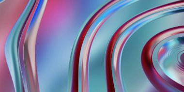 Renkli dalgalı yansıtıcı duvar kağıdının üç boyutlu çizimi. Duvar kağıdı, afiş, arkaplan, kart, kitap kapağı veya web sitesi için grafiksel illüstrasyon. Soyut arkaplan. 