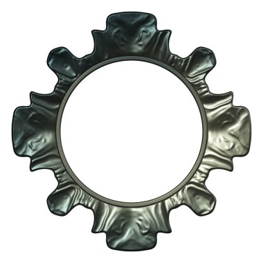 Üç boyutlu metalik illüstrasyon. Beyaz arka planda izole edilmiş fantezi çerçevesi. Davetiyeler, posterler, menü, hatıra defteri ve sunum için mükemmel. Metnin için şablon.