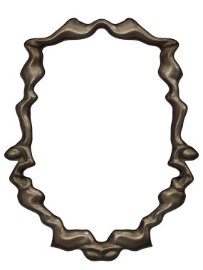 Üç boyutlu metalik illüstrasyon. Beyaz arka planda izole edilmiş fantezi çerçevesi. Davetiyeler, posterler, menü, hatıra defteri ve sunum için mükemmel. Metnin için şablon.