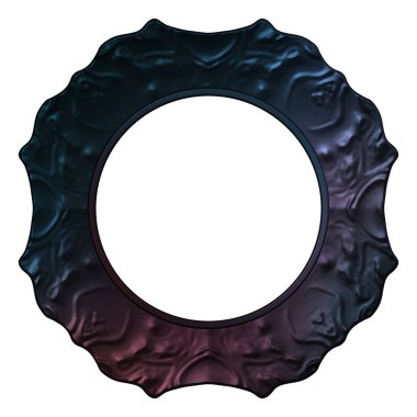 Üç boyutlu metalik illüstrasyon. Beyaz arka planda izole edilmiş fantezi çerçevesi. Davetiyeler, posterler, menü, hatıra defteri ve sunum için mükemmel. Metnin için şablon.