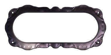 Üç boyutlu metalik illüstrasyon. Beyaz arka planda izole edilmiş fantezi çerçevesi. Davetiyeler, posterler, menü, hatıra defteri ve sunum için mükemmel. Metnin için şablon.