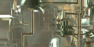 Parlak saten kaplama yüzey teknolojisi 3 boyutlu desen. Lüks yansımalı metal panel dokusu. Arkaplan, duvar kağıdı, uzay gemisi gövdesi için cilalanmış geometrik metal yansıtıcı fütüristik malzeme.