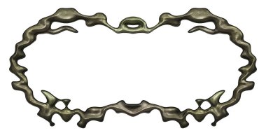 Üç boyutlu metalik illüstrasyon. Beyaz arka planda izole edilmiş fantezi çerçevesi. Davetiyeler, posterler, menü, hatıra defteri ve sunum için mükemmel. Metnin için şablon.