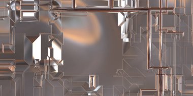 Parlak saten kaplama yüzey teknolojisi 3 boyutlu desen. Lüks yansımalı metal panel dokusu. Arkaplan, duvar kağıdı, uzay gemisi gövdesi için cilalanmış geometrik metal yansıtıcı fütüristik malzeme.