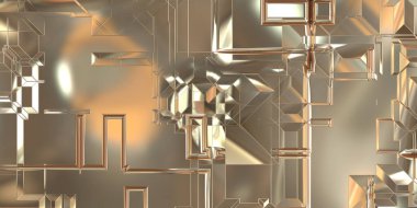 Parlak saten kaplama yüzey teknolojisi 3 boyutlu desen. Lüks yansımalı metal panel dokusu. Arkaplan, duvar kağıdı, uzay gemisi gövdesi için cilalanmış geometrik metal yansıtıcı fütüristik malzeme.