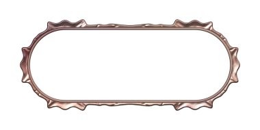 Üç boyutlu metalik illüstrasyon. Beyaz arka planda izole edilmiş fantezi çerçevesi. Davetiyeler, posterler, menü, hatıra defteri ve sunum için mükemmel. Metnin için şablon.