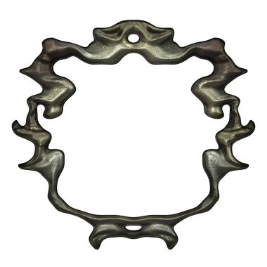 Üç boyutlu metalik illüstrasyon. Beyaz arka planda izole edilmiş fantezi çerçevesi. Davetiyeler, posterler, menü, hatıra defteri ve sunum için mükemmel. Metnin için şablon.