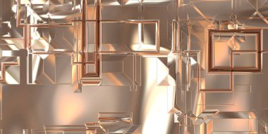 Parlak saten kaplama yüzey teknolojisi 3 boyutlu desen. Lüks yansımalı metal panel dokusu. Arkaplan, duvar kağıdı, uzay gemisi gövdesi için cilalanmış geometrik metal yansıtıcı fütüristik malzeme.