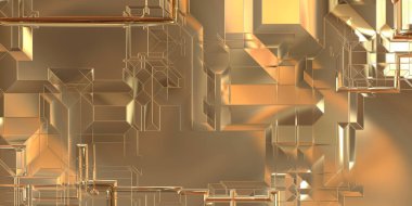 Parlak saten kaplama yüzey teknolojisi 3 boyutlu desen. Lüks yansımalı metal panel dokusu. Arkaplan, duvar kağıdı, uzay gemisi gövdesi için cilalanmış geometrik metal yansıtıcı fütüristik malzeme.