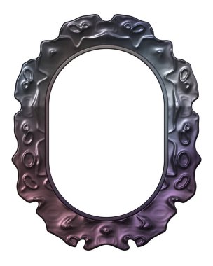 Üç boyutlu metalik illüstrasyon. Beyaz arka planda izole edilmiş fantezi çerçevesi. Davetiyeler, posterler, menü, hatıra defteri ve sunum için mükemmel. Metnin için şablon.