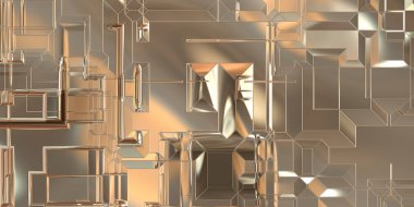 Parlak saten kaplama yüzey teknolojisi 3 boyutlu desen. Lüks yansımalı metal panel dokusu. Arkaplan, duvar kağıdı, uzay gemisi gövdesi için cilalanmış geometrik metal yansıtıcı fütüristik malzeme.