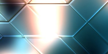 Üç boyutlu metalik panel dokusu. Renkli, parlak, soyut duvar kağıdı. Geometrik teknolojik parlak yansıtıcı arkaplan.