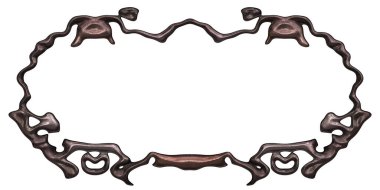 Üç boyutlu metalik illüstrasyon. Beyaz arka planda izole edilmiş fantezi çerçevesi. Davetiyeler, posterler, menü, hatıra defteri ve sunum için mükemmel. Metnin için şablon.